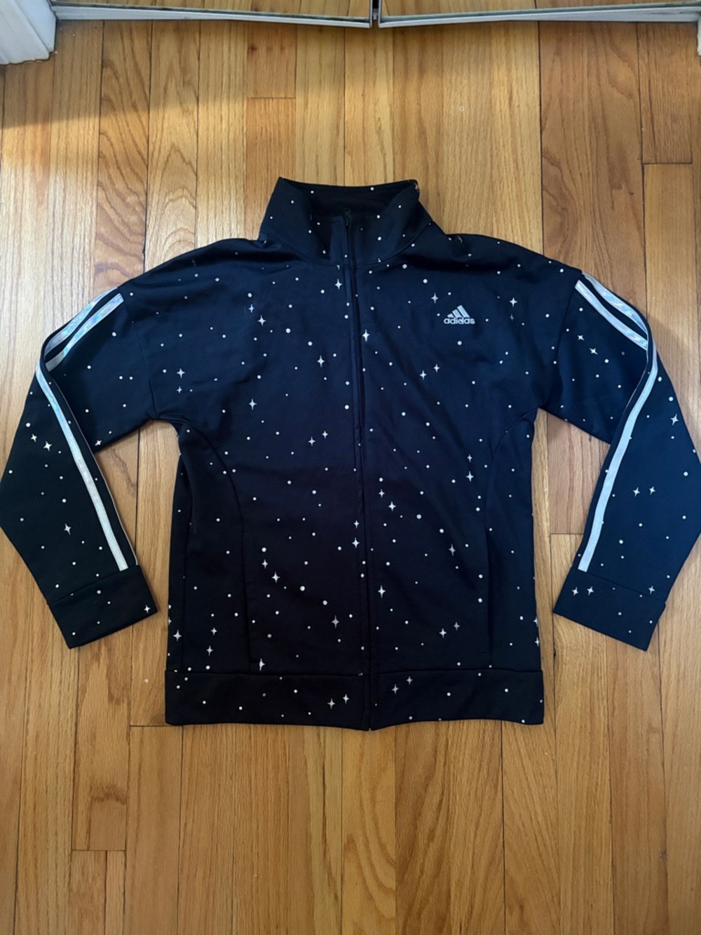 ✨ADIDAS✨ Girl’s Black Hologram Stripe Metallic Stars Full Zip Track Jacket L/14